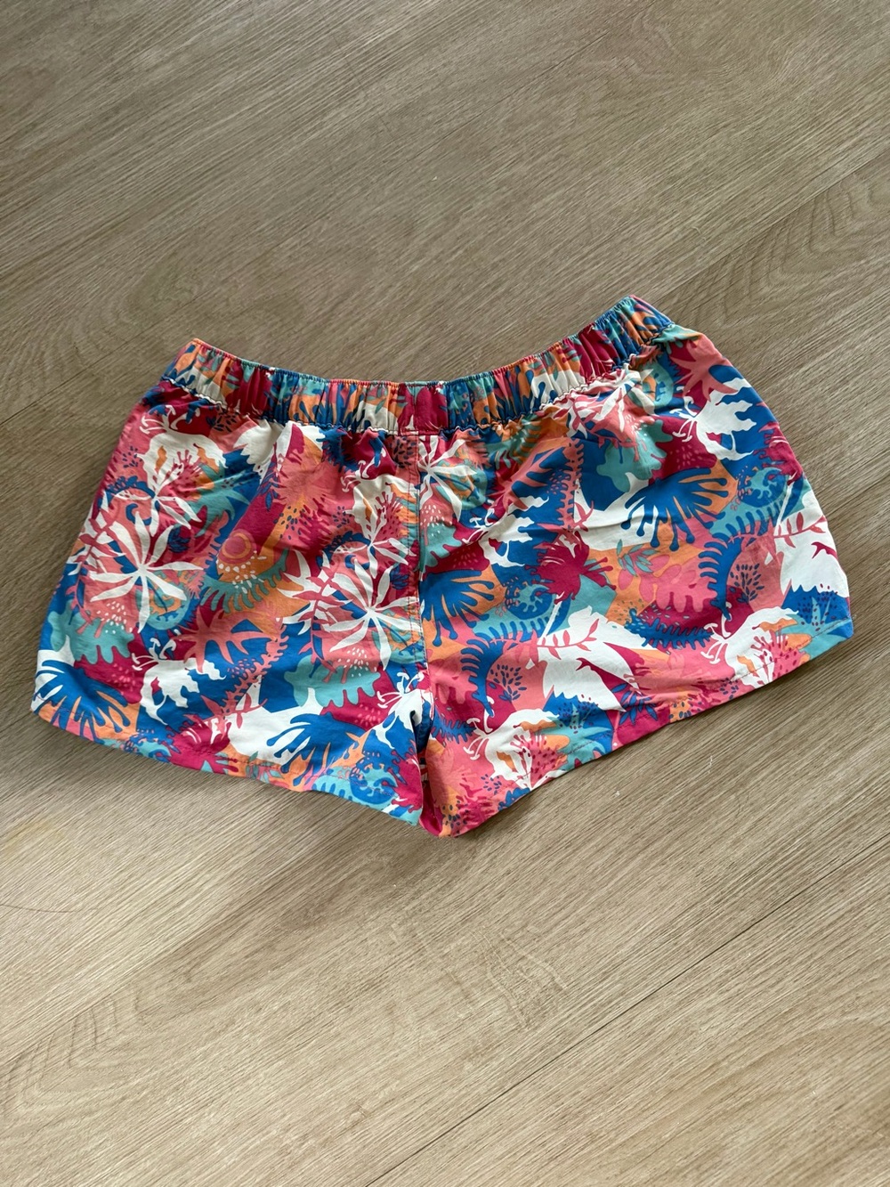Patagonia Pink Blue Orange Tropical Print Athletic Shorts